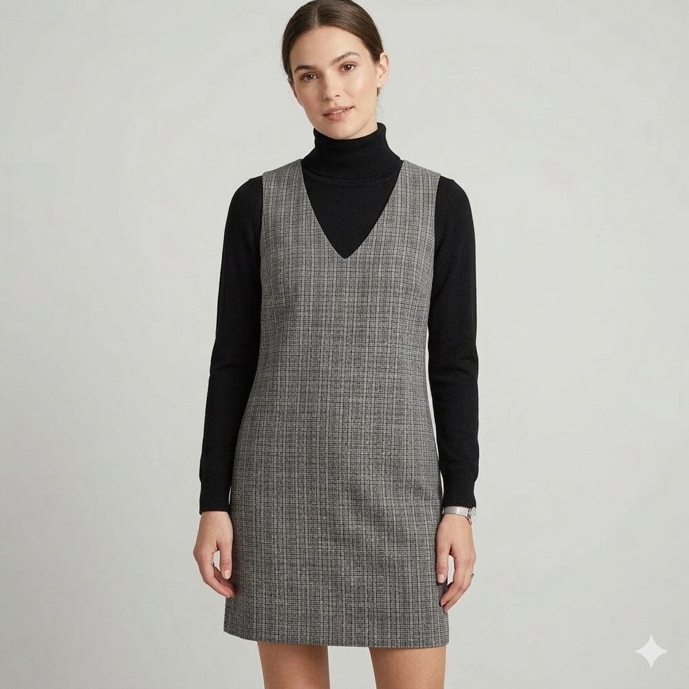 PINCH Plaid V-Neck Jumper Dress Size S Small Gray Check Sleeveless Shift Mini